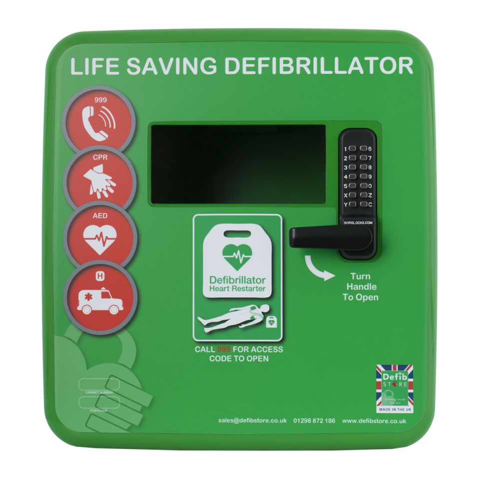 Defib Store 4000 Outdoor Defibrillator Cabinet - Keypad Lock - Heater and LED Light - Green
