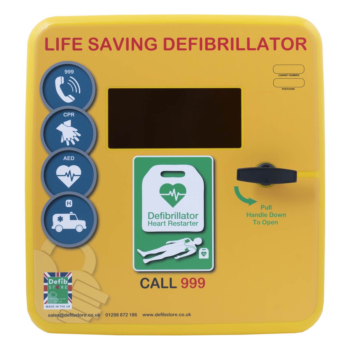 Defib Store 4000 Outdoor Defibrillator Cabinet - Unlocked - Heater and LED Light - Yellow