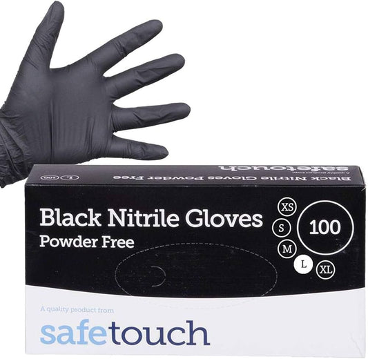 Safe Touch 4.5g Black Nitrile Gloves - Box 100 - Medium