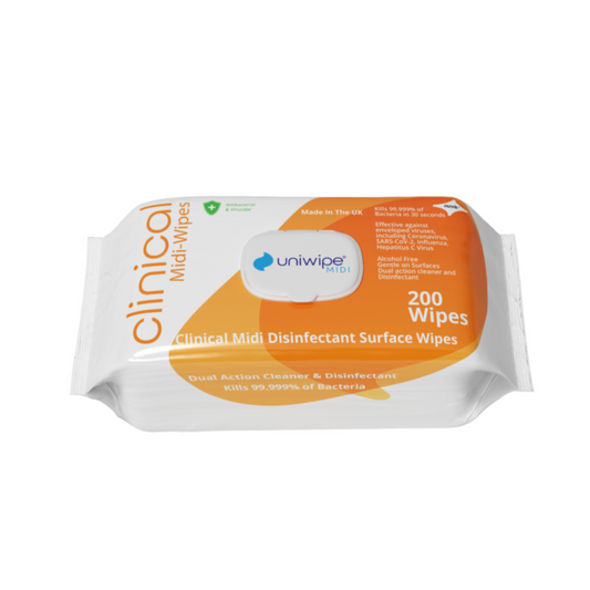 Uniwipe Clinical Disinfectant Midi-Wipes - Pack of 200 wipes
